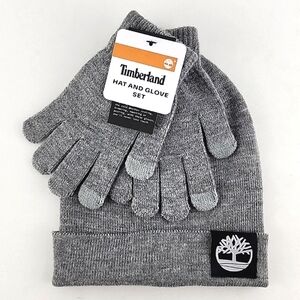 Timberland Youth's Grey Knit Hat & Matching Gloves Touchscreen Set Size 4 - 7
